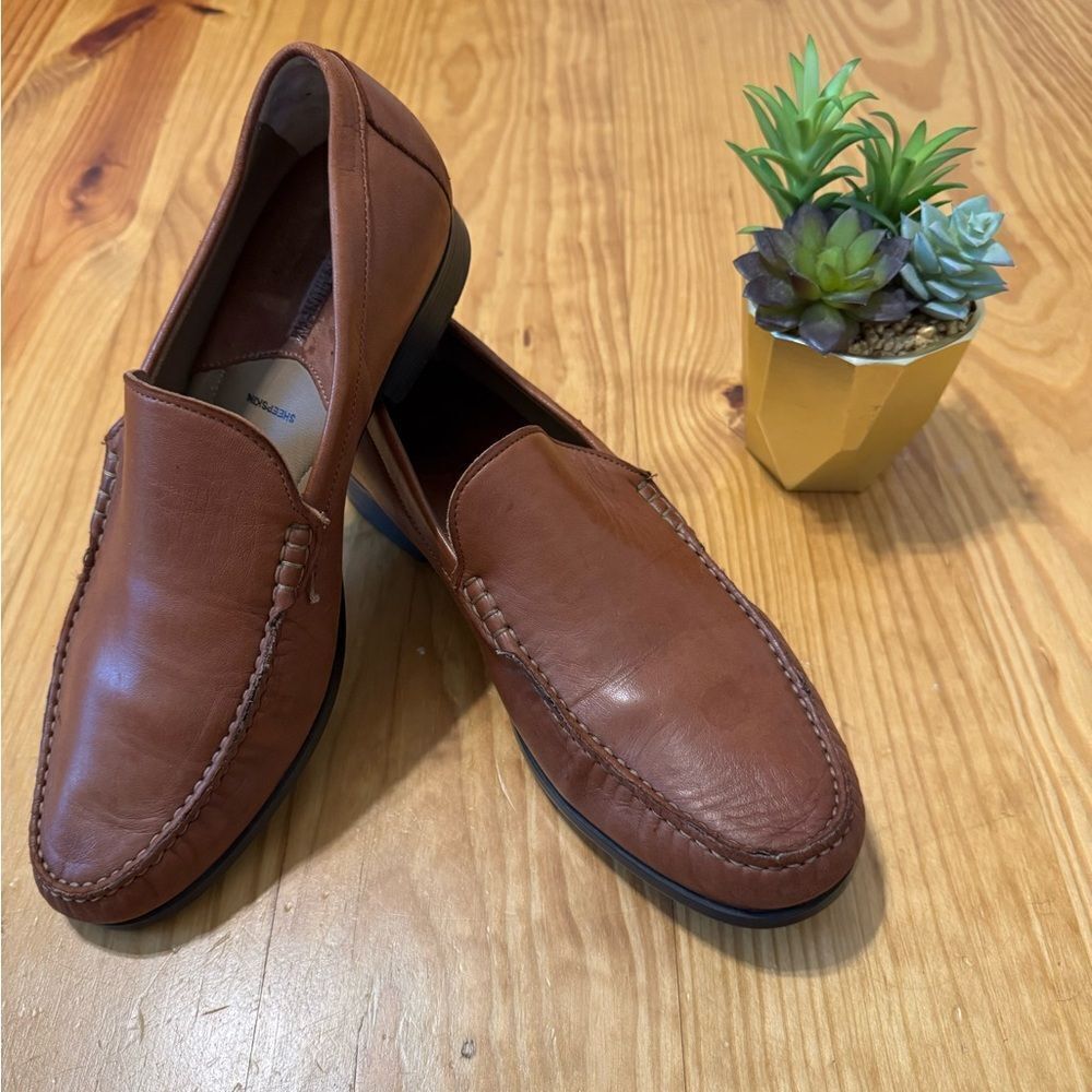 Johnston & Murphy Cresswellven Loafers Shoes 20-8470 Cognac Sz 9.5 M SheepSkin